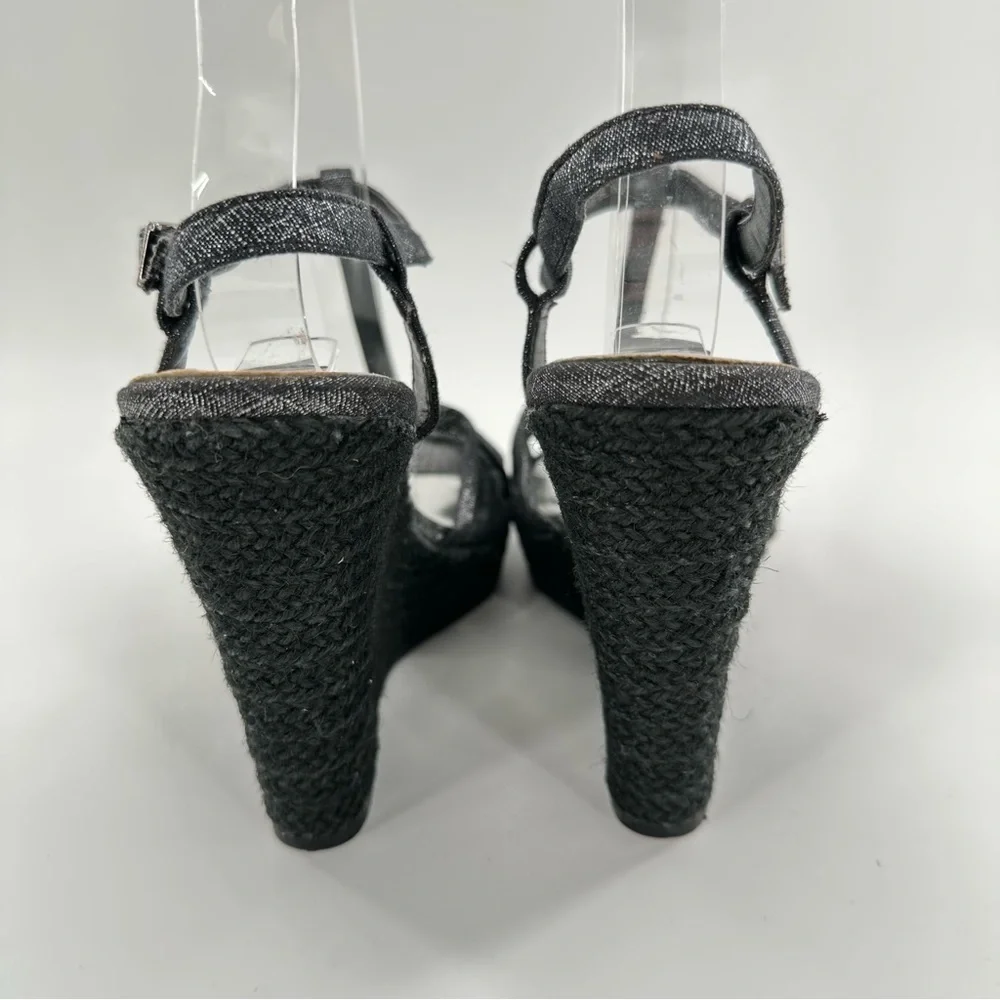 White House Black market sandals size 8.5 silver denim platform espadrilles